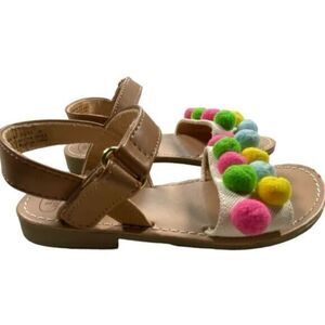 NWOT Tucker + Tate Toddler Girls Brown Sandal with Colored Pom Poms - Size 10M